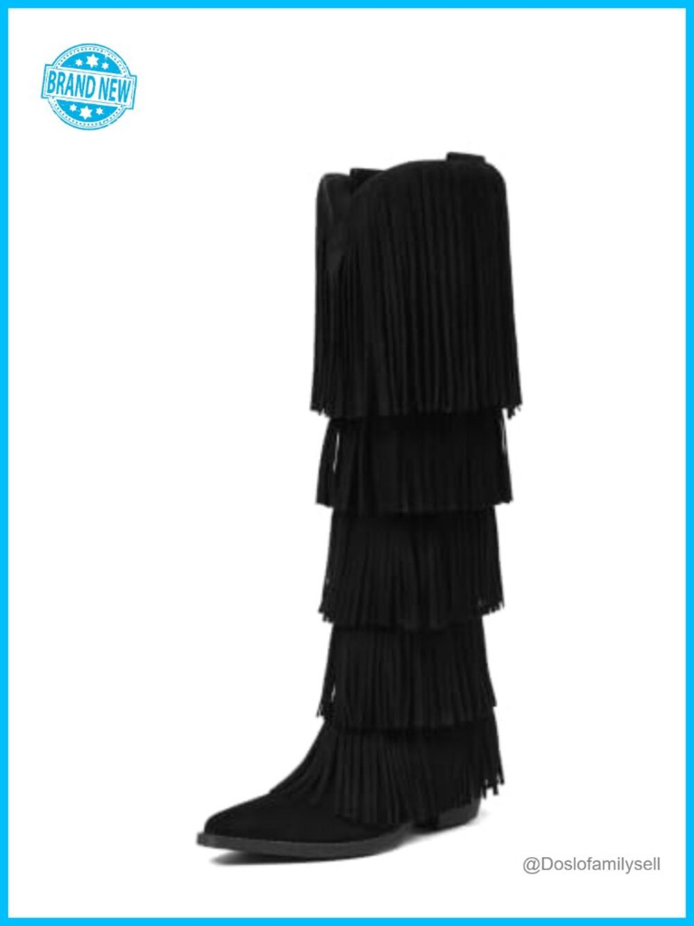 Faux Suede Wide Calf Knee High Cowboy Boots Fringe Western